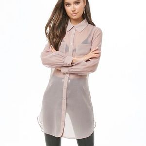 Lulus Chiffon Sheer Longline Button Down Top